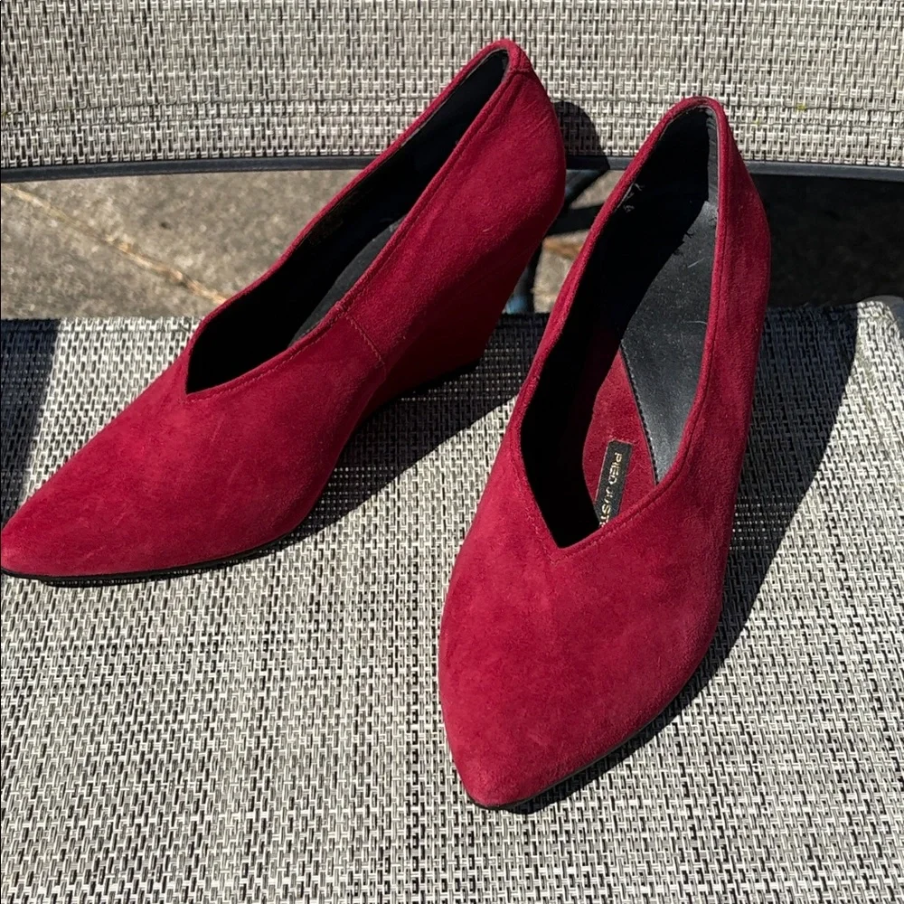 Pied Juste x Anthropologie Burgundy Dark Red Suede Wedge Heels EU Size 37